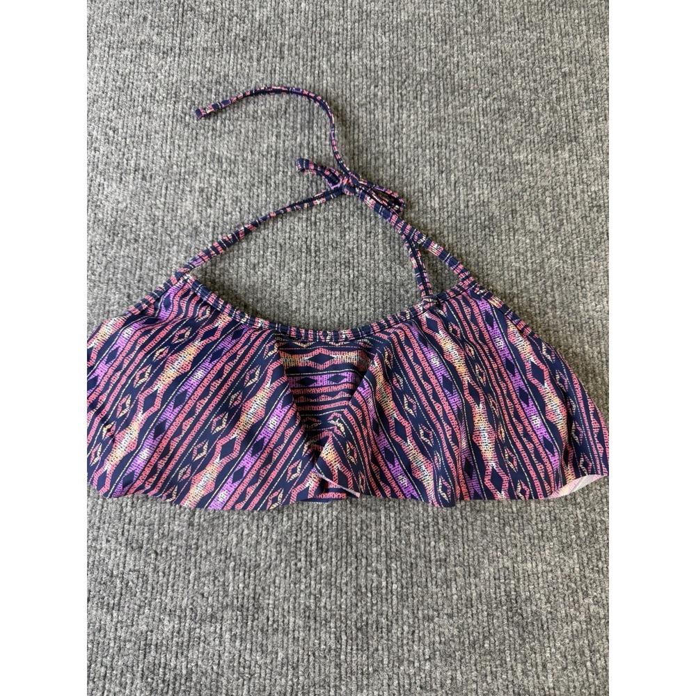 Ron Jon Surf Shop Bikini Top Women's Medium Pink Purple Tribal Halter Ruffle